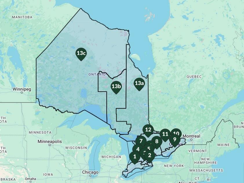 Carte des régions de l’Ontario